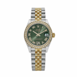 Date just ladies yellow gold green roman dial 31mm