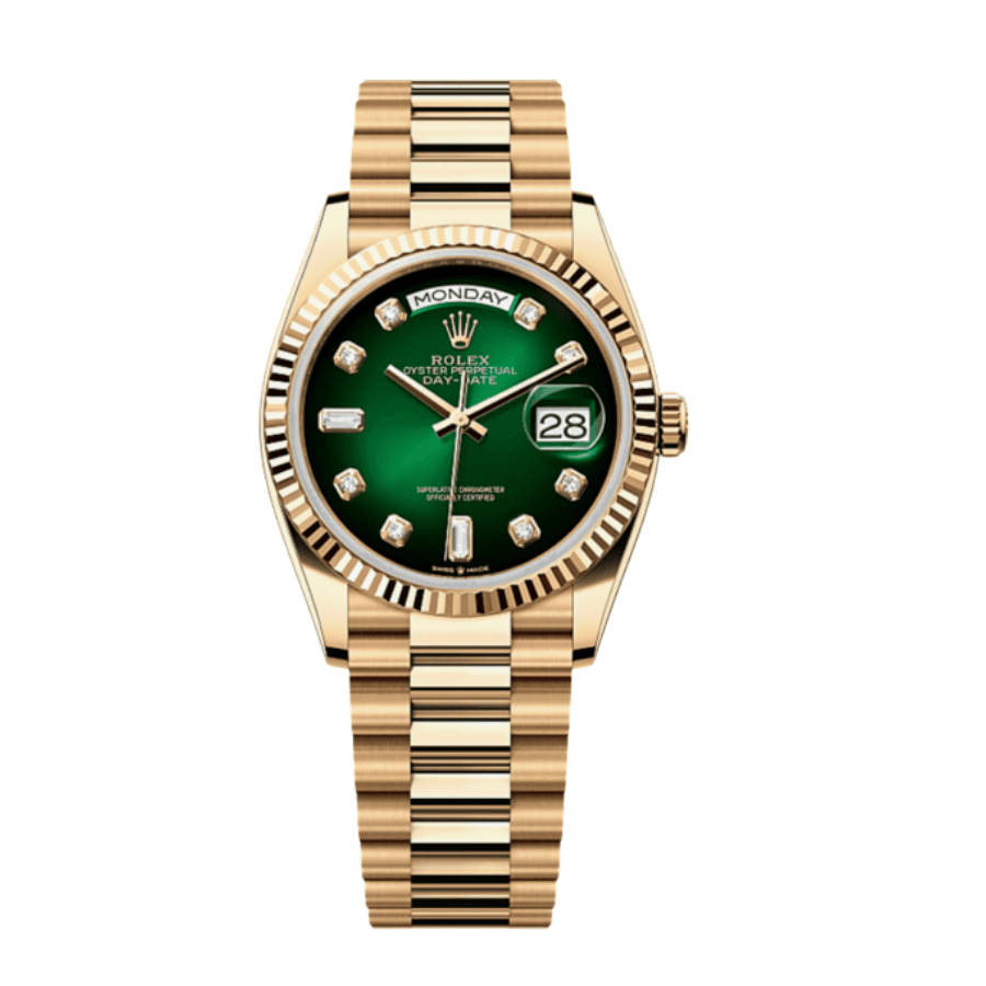 17-Rolexday-dateyellowgoldgreendiamonddial36mm.png Day-date yellow gold green diamond dial 36mm - Image 1
