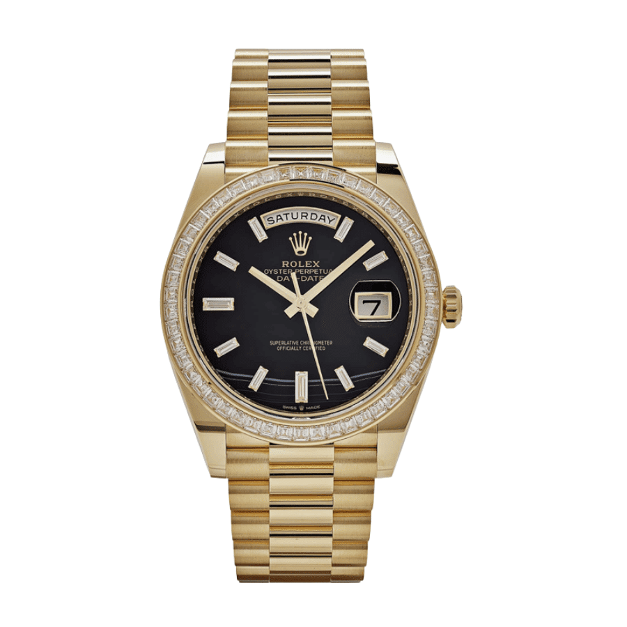 29-Rolexday-dateyellowgoldbaguettediamonddial40mm.png Day-date yellow gold baguette diamond dial 40mm - Image 1