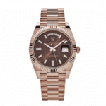 Day-date rose gold chocolate baguette diamond dial 40mm