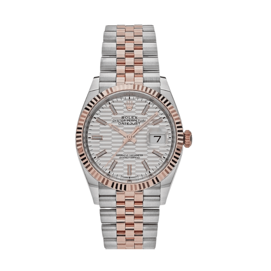 52-datejustrosegoldsilverflutedmotifdial36mm.png Date just rose gold silver fluted motif dial 36mm - Image 1