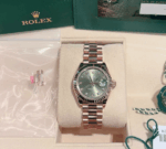 Date just ladies rose gold olive diamond green dial 28mm - Image 3